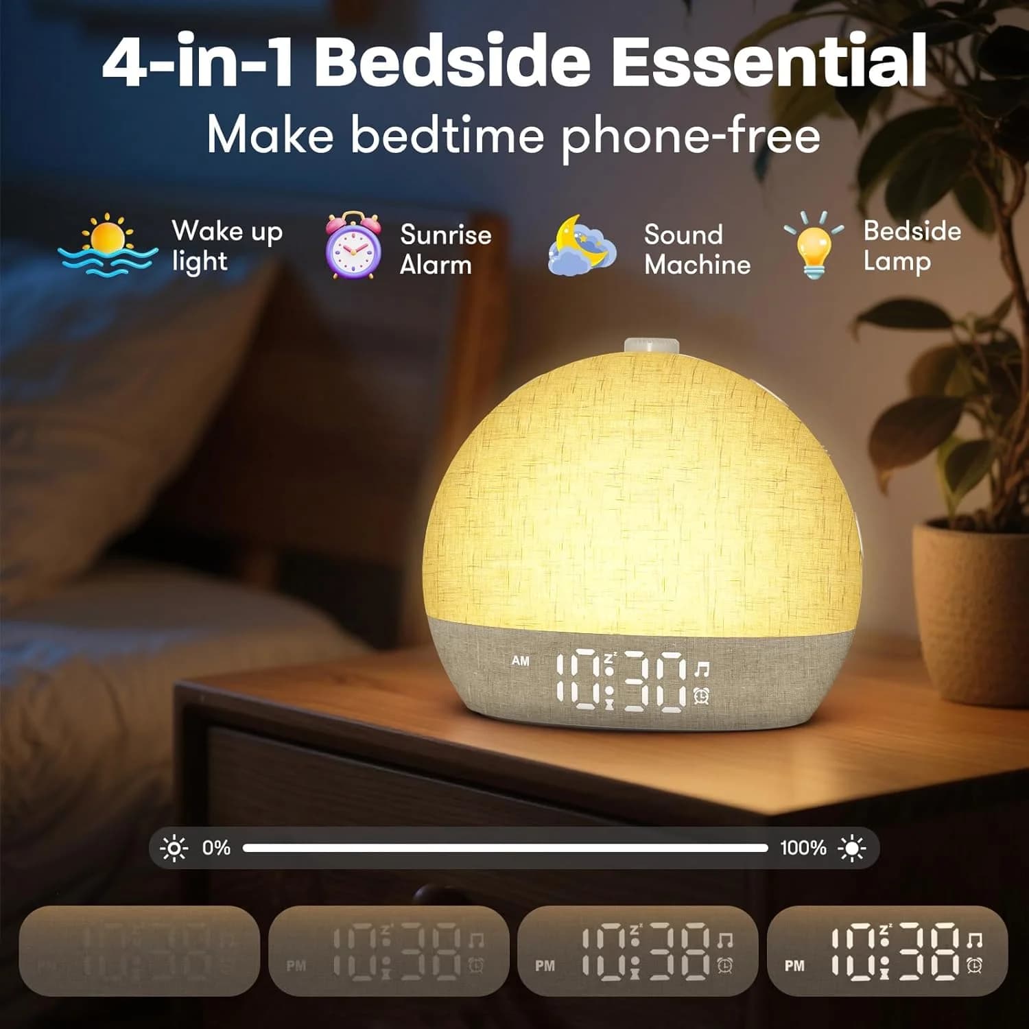 Réveil des lumières du lever du soleil, Machine sonore à bruit blanc avec 30 sons apaisants, lampe d