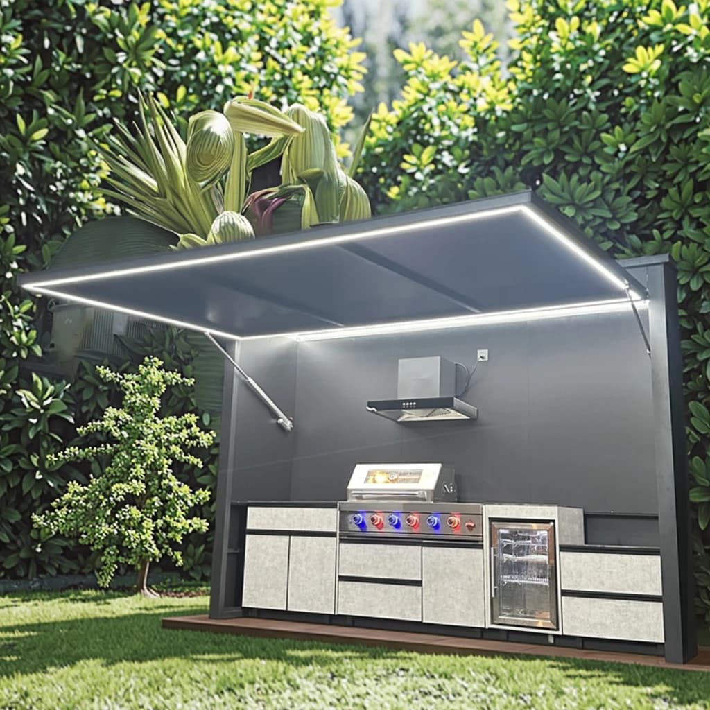 Barbecue extérieur personnalisable et résistant au vent, style terrasse, avec glacière et évier, pou