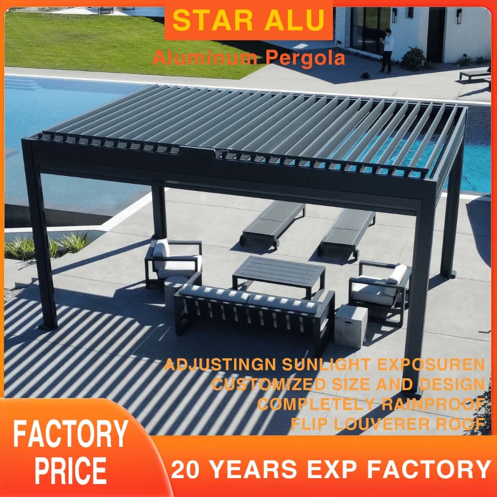 Pergola extérieure coulissante en verre pare-soleil étanche personnalisée Pergola à persiennes motor