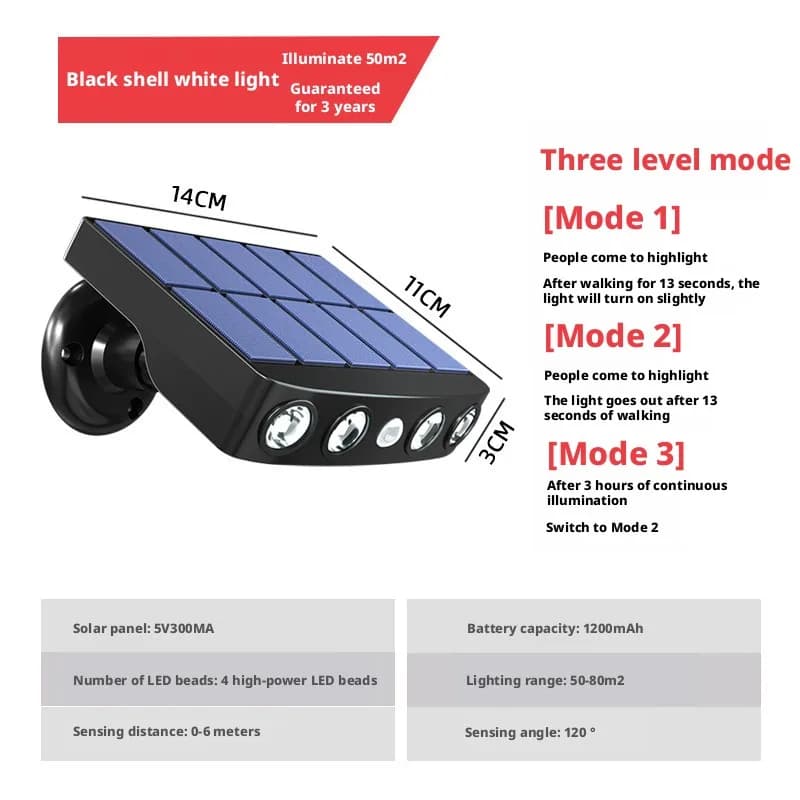 Lampe solaire d'extérieur pour cour et jardin, étanche, avec détection de mouvement, simulation de s