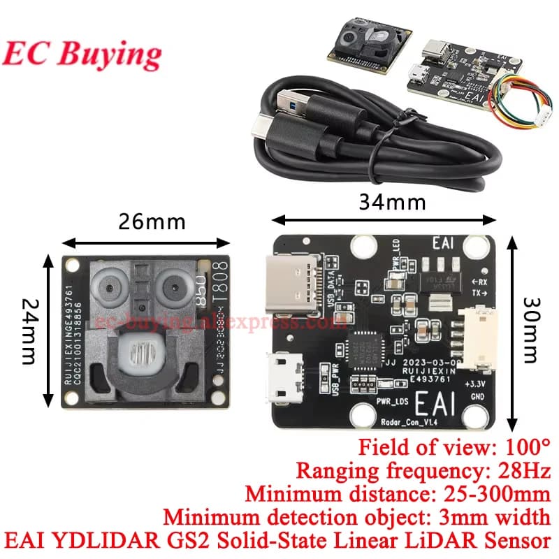 EAI YDLIDAR GS2 ligne à semi-conducteurs Lidar capteur de portée Module Radar Laser 28Hz 300MM 100 °