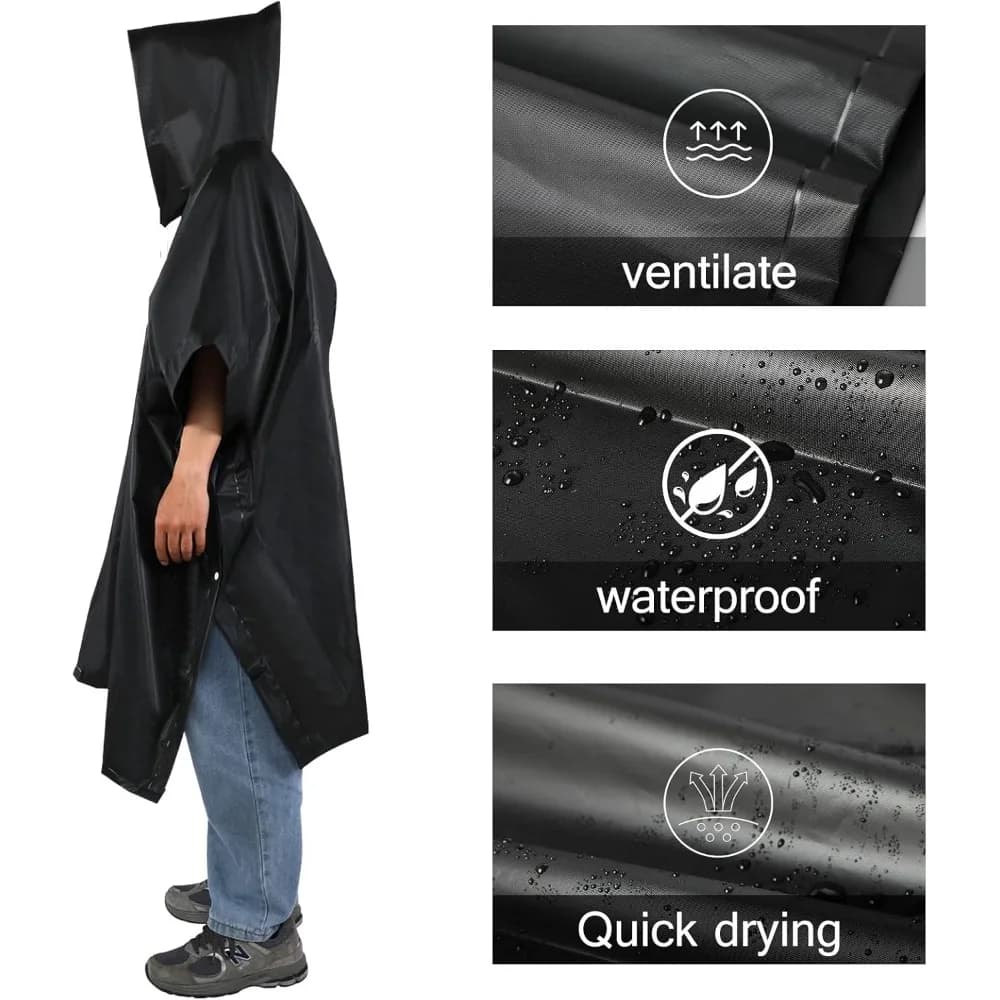 Poncho de pluie imperméable à capuche, manteau de pluie léger, couverture en polymères de pique-niqu