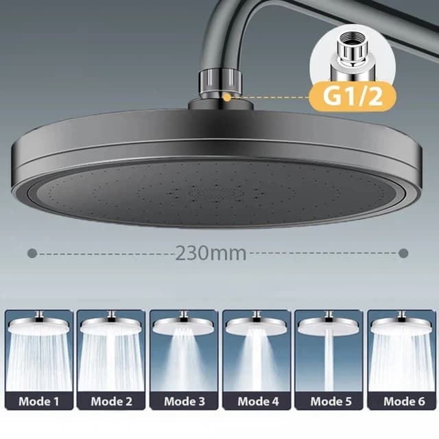Nouveau Pommeau de douche à effet de pluie 6 Modes salle de bain pomme de douche à haute pression ° 