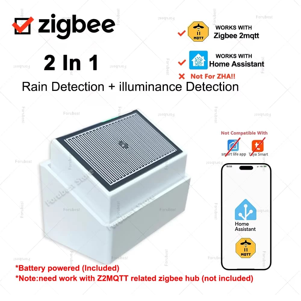 Capteur de pluie Zigbee 2 en 1, détection de pluie et d'éclairement, surveillance en temps réel, dét