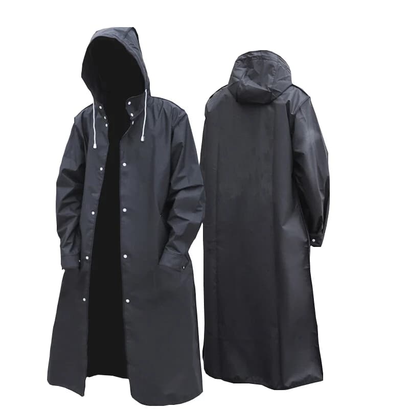 Imperméable long et noir à capuche à la mode pour femme ou homme adulte,manteau de pluie épais et résistant à l'eau pour l’extérieur, la randonnée, la pêche, l'escalade et les voyages