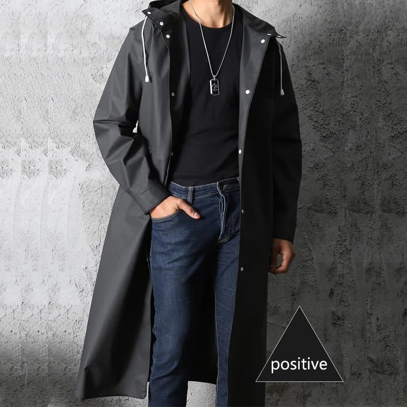 Imperméable long et noir à capuche à la mode pour femme ou homme adulte,manteau de pluie épais et résistant à l'eau pour l’extérieur, la randonnée, la pêche, l'escalade et les voyages