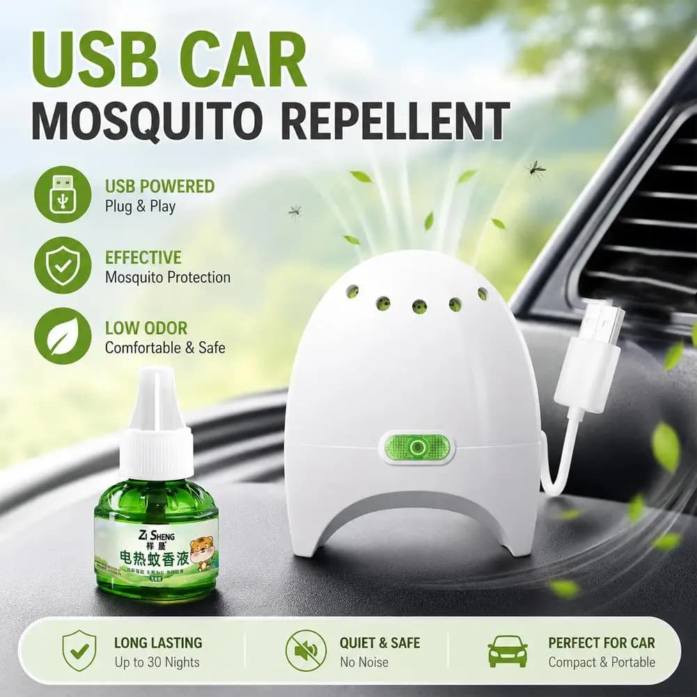 Répulsif anti-moustiques USB pour voiture, diffuseur électrique portable de liquide, pour véhicules, voyages, camping, silencieux, indispensable pour les nuits d'été