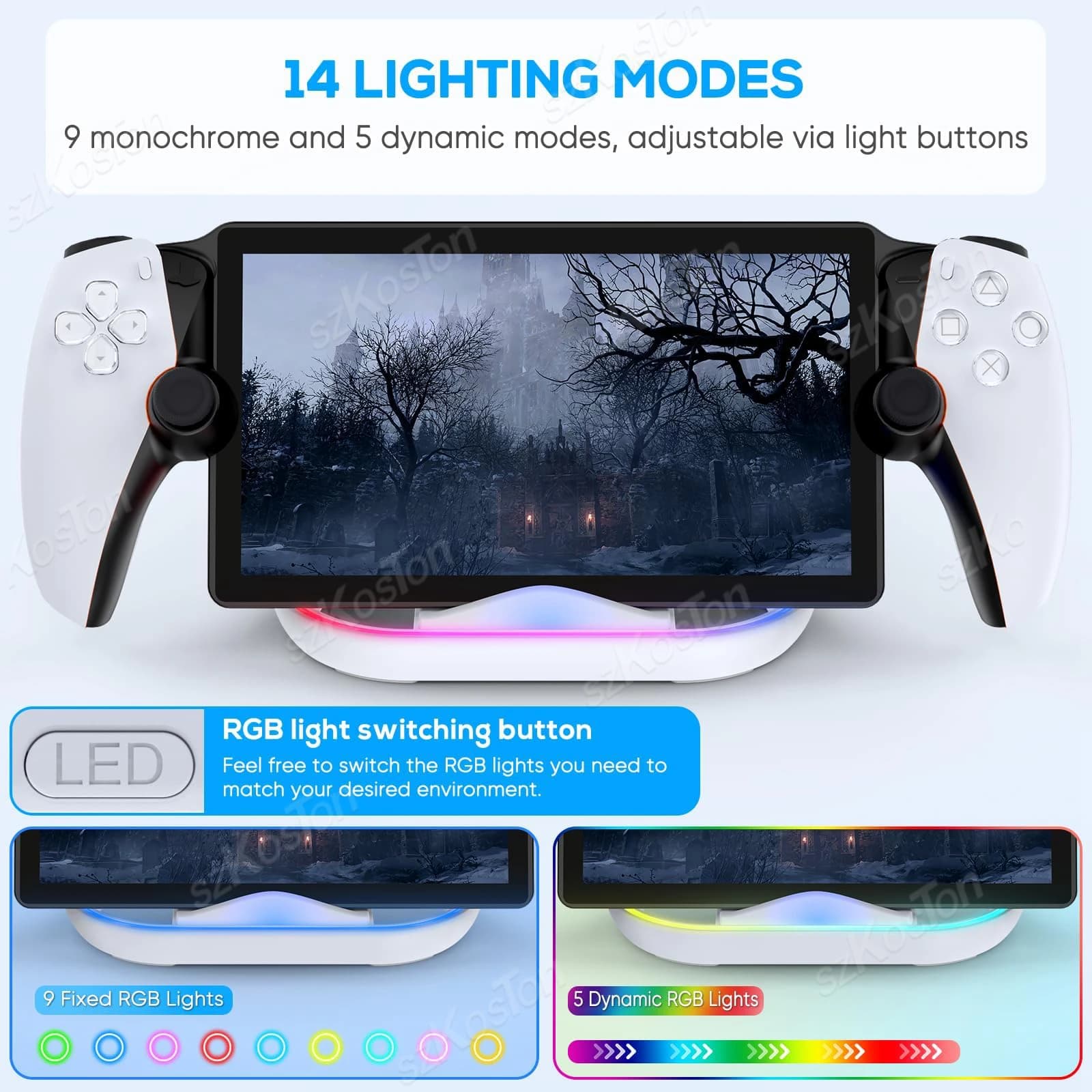 Station de chargement pour support de chargeur de portail Playstation avec lumière RGB et câble de chargement USB C pour accessoires de portail PS5