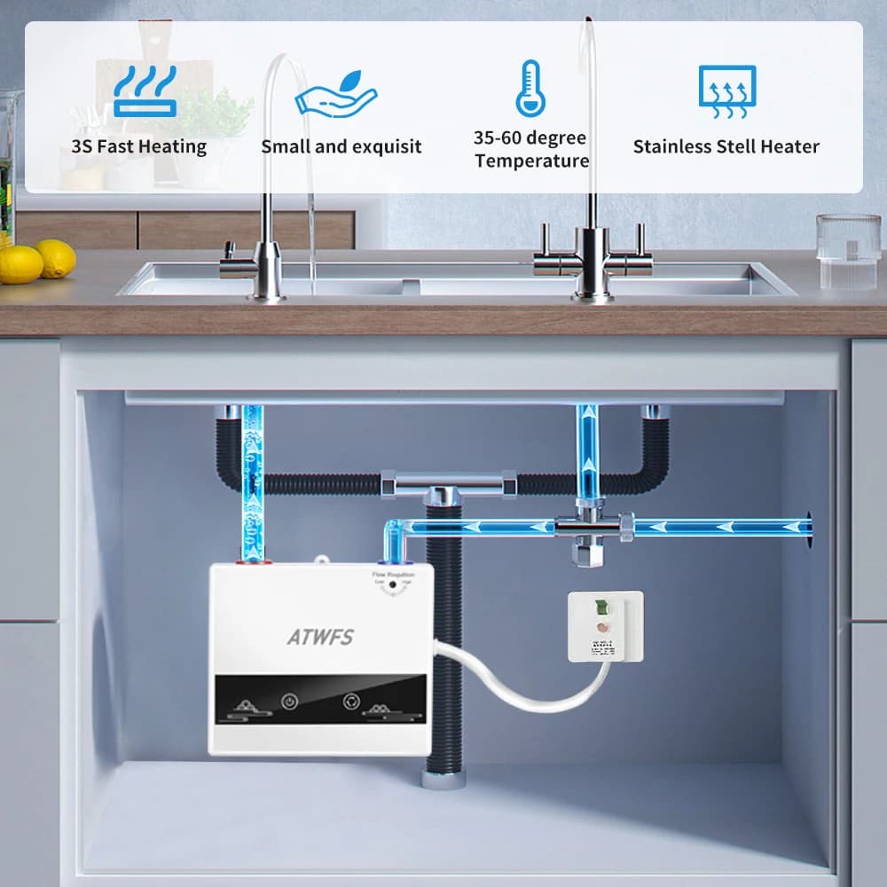ATWFS chauffe-eau instantané 220V 4600W radiateurs électriques portables pour salle de bain douche d'eau chaude et chauffage de cuisine à domicile