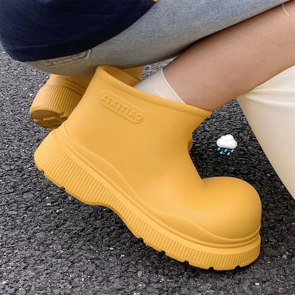 Bottes de pluie jaunes de haute qualité pour femme, style coréen, à bout large, imperméables, type galoches, bottes de pluie amples à la cheville