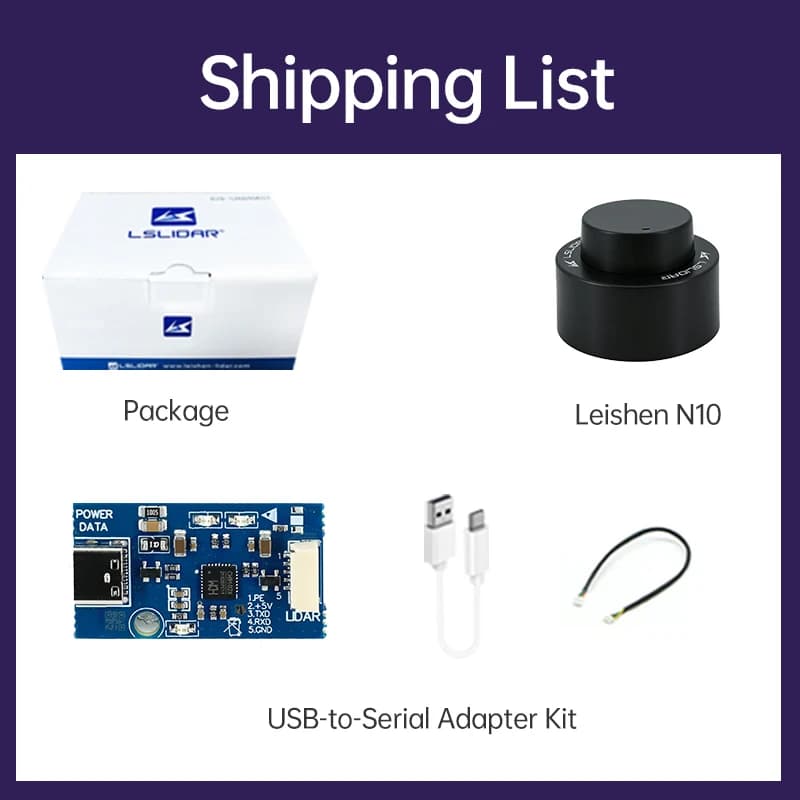 Lslidar N10 360 °   Kit Lidar, capteur radar laser TOF, 25m, 30000 Lux, anti-éblouissement, prise en charge du laser radar ROS1 ROS2 Arduino, intérieur/extérieur