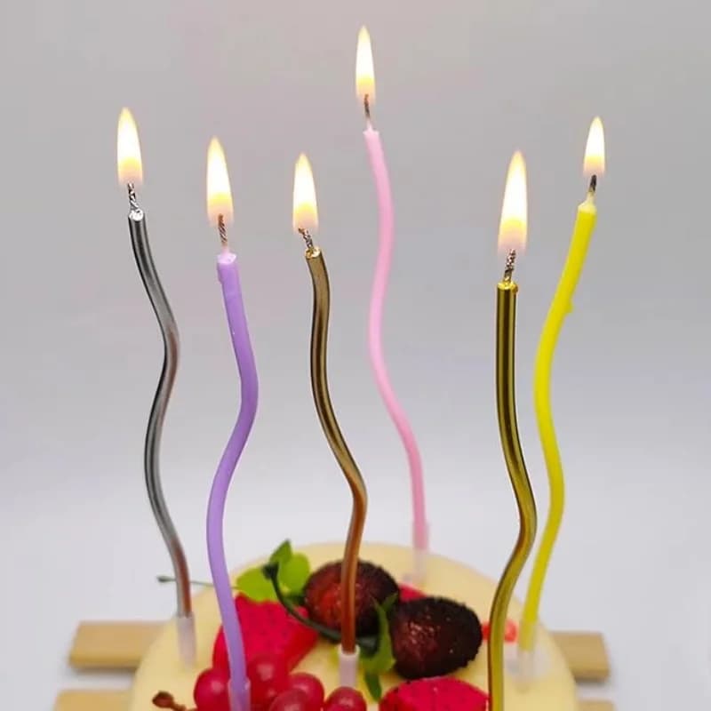 Bougies à gâteau d'anniversaire, bougies à gâteau incurvées sans fumée, bougies à bobine bouclées longues pour gâteau d'anniversaire, fournitures de fête de mariage