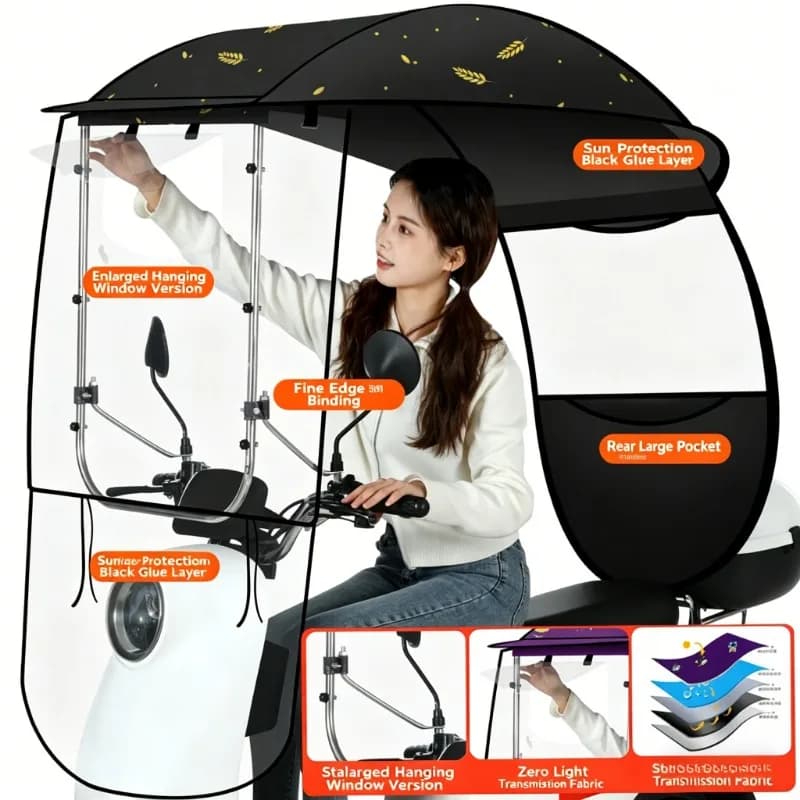 Nouvelle housse de protection contre la pluie pour scooter électrique, pare-soleil, auvent imperméable, protection contre la pluie et le soleil, parapluie épaissi pour moto