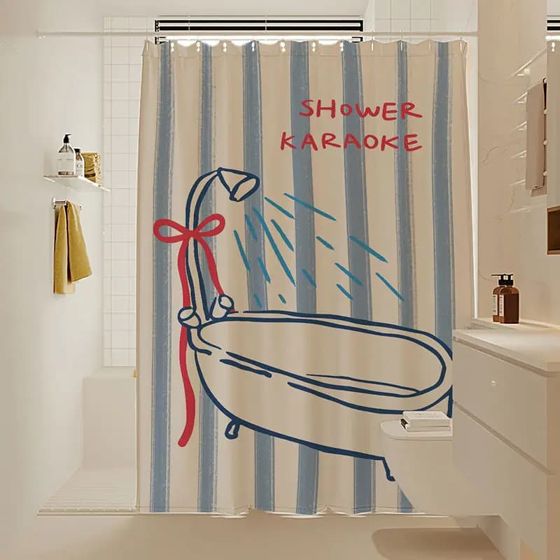 Rideau de douche mignon avec motif de gouttes de pluie dessinées à la main, idéal pour chanter sous la douche, motif dessin animé minimaliste, imperméable
