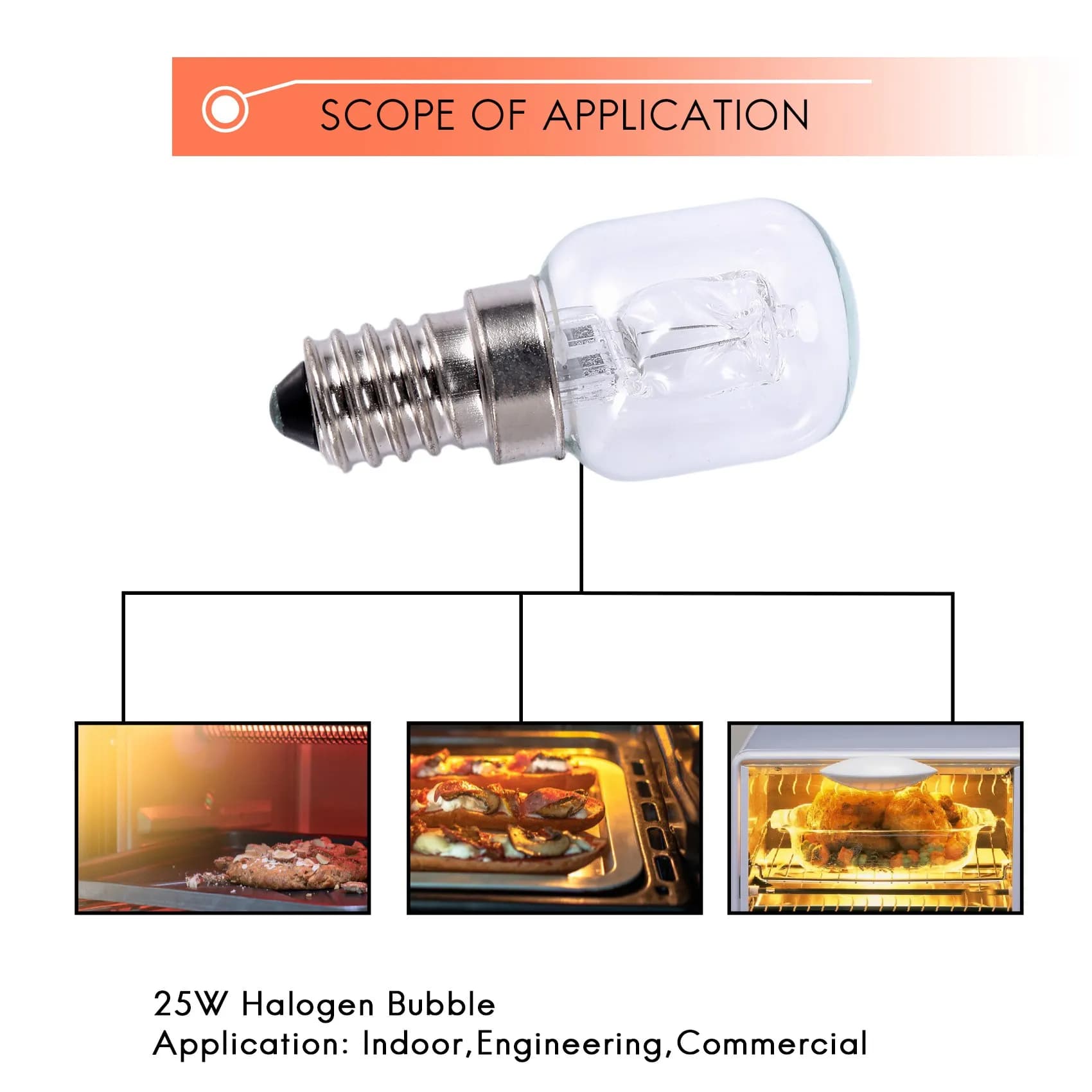 Tendance! Ampoule haute température E14, 500 degrés, 25W, halogène pour four à bulles, ampoule à Quartz E14 250V 25W