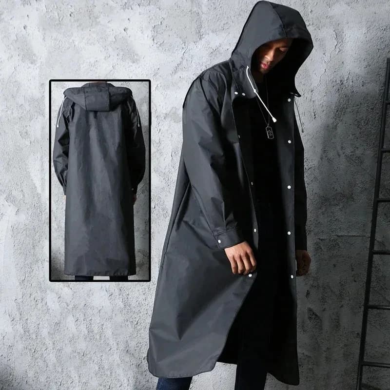Noir mode adulte imperméable Long imperméable femmes hommes manteau de pluie à capuche pour randonnée en plein air voyage pêche escalade épaissi