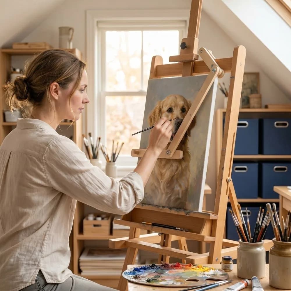 Support de peinture à l'huile en bois pour artiste, design suspendu, robuste, réglable en hauteur et en angle, pour une meilleure stabilité