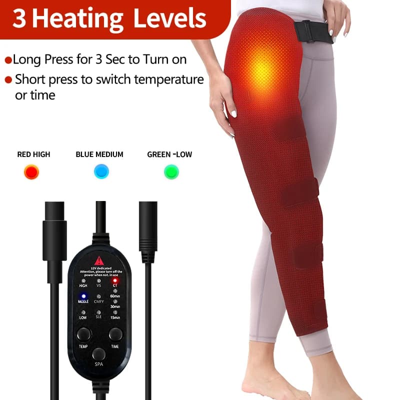 Coussin chauffant massant pour jambes longues avec masseur vibrant, chauffe-jambes électrique, enveloppe chauffante pour soulager les douleurs aux hanches, cuisses, genoux et mollets