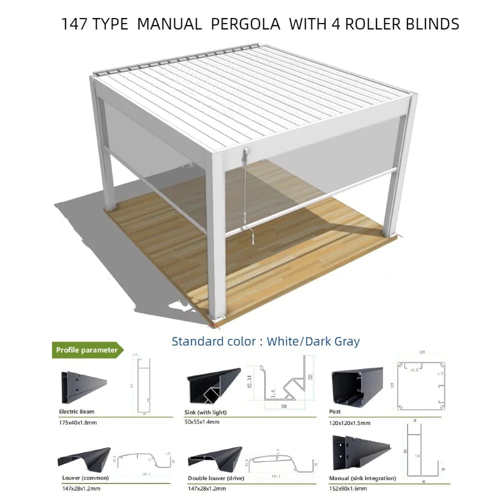 Pergola bioclimatique en aluminium 3x3m/10x10 pieds
