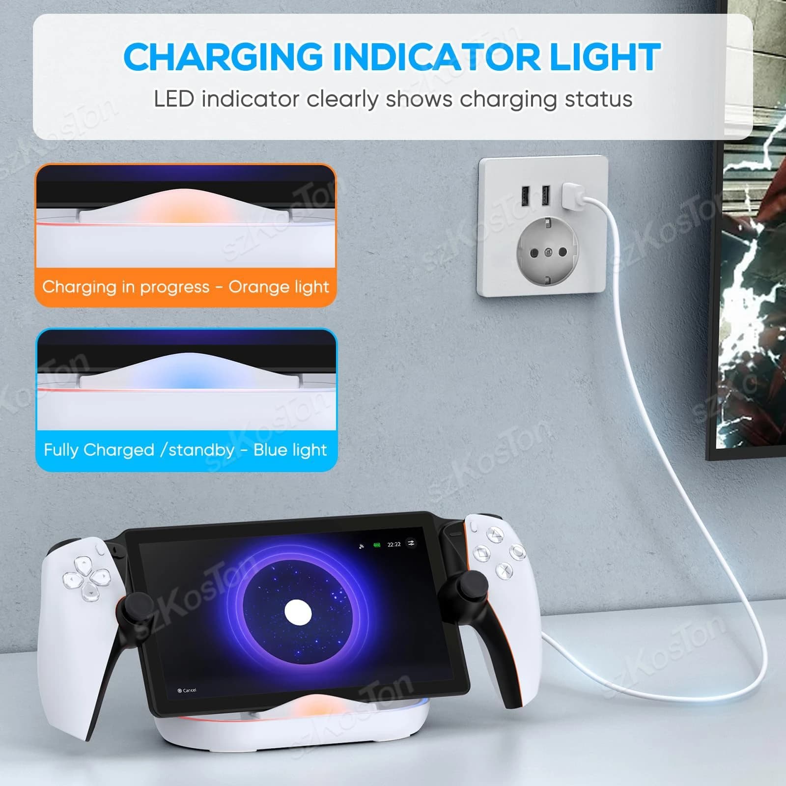 Station de chargement pour support de chargeur de portail Playstation avec lumière RGB et câble de chargement USB C pour accessoires de portail PS5