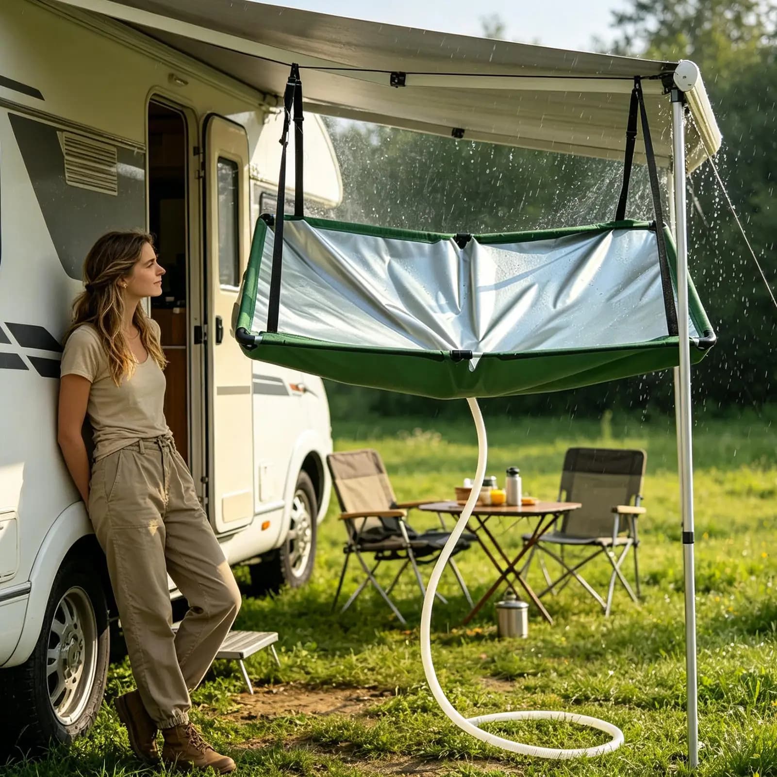 Collecteur d'eau de pluie extérieur avec guide d'eau, housse de protection suspendue et tuyau de 1m pour arroser les plantes vertes et nettoyer la cour