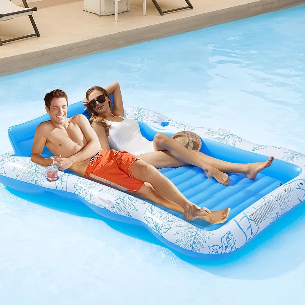 Chaise longue gonflable de piscine de bronzage, grande plage, bain de jour, radeau flottant, salle de bain de lumière du jour, baignoire flottante avec porte-boissons, matelas de natation flottant à l