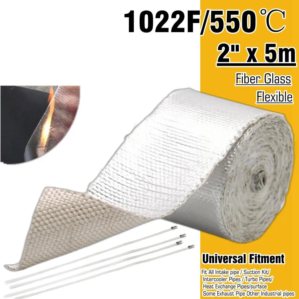 Ruban isolant thermique réfléchissant en fibre de verre EPMAN 5M x 2 pouces, protection contre la chaleur et le bruit, isolation thermique pour tuyau d'admission EP-WR11BDJ