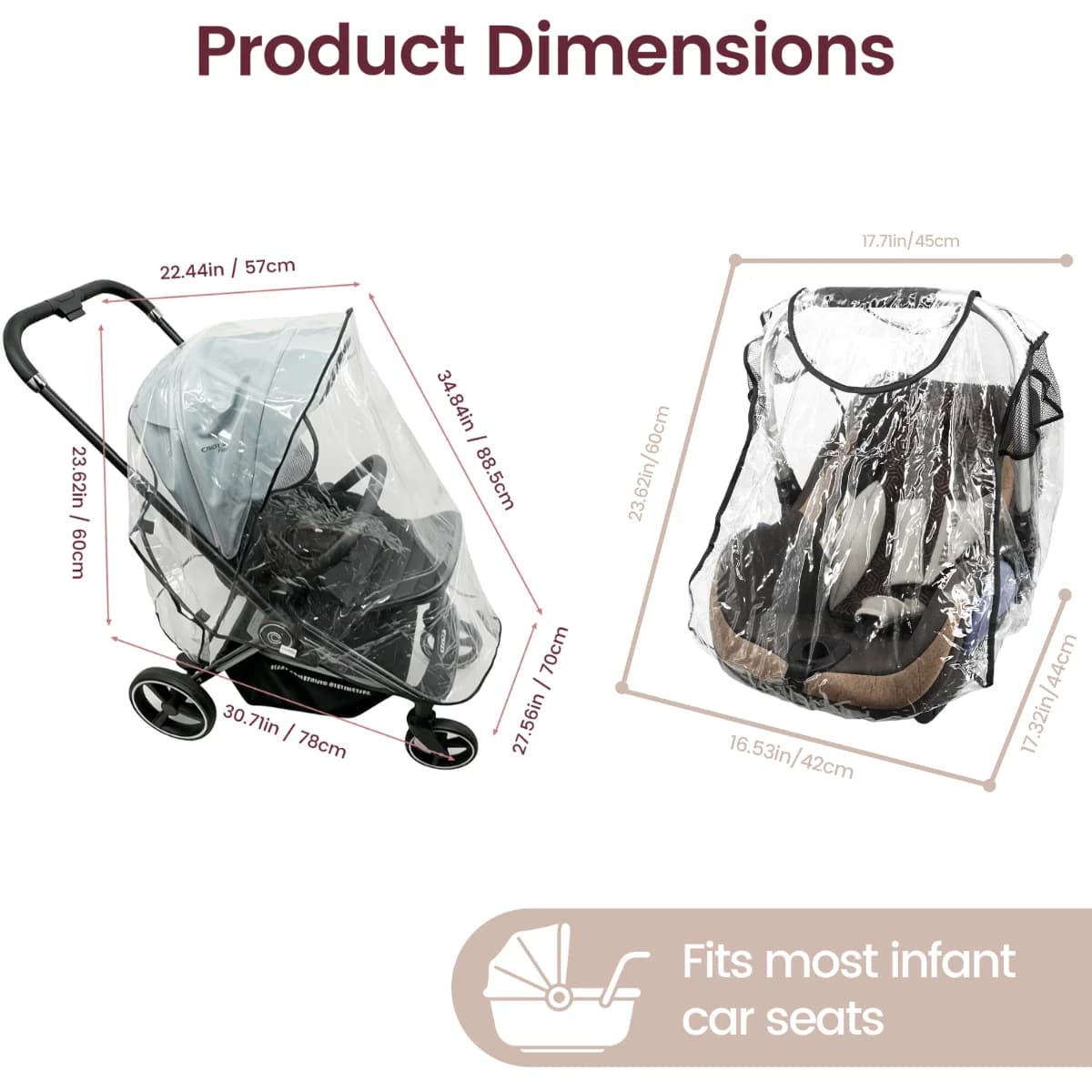 Housse de pluie universelle pour poussette |   Pare-soleil transparent imperméable et coupe-vent pour poussette avec fenêtre en maille ventilée