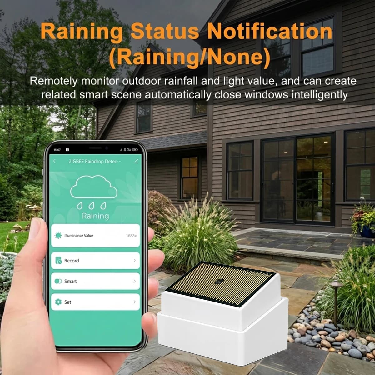 Capteur de pluie Tuya Zigbee 2 en 1 avec détecteur de lumière