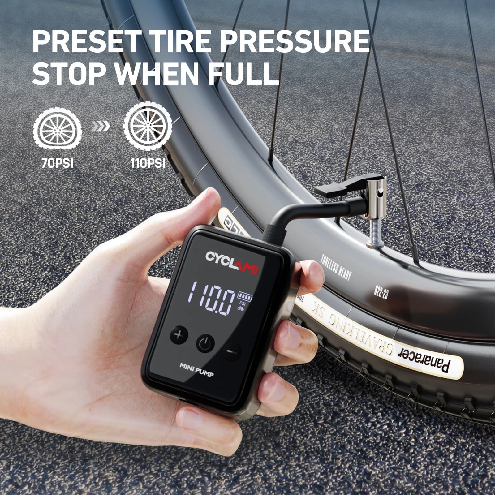 150psi, Pompe à Air électrique Portable pour vélo de poche, Valve Schrader Presta, MINI compresseur rapide et Rechargeable, gonfleur de pneus,  CYCLAMI HW125, Pompe électrique, Pompe à vélo, Pompe à a