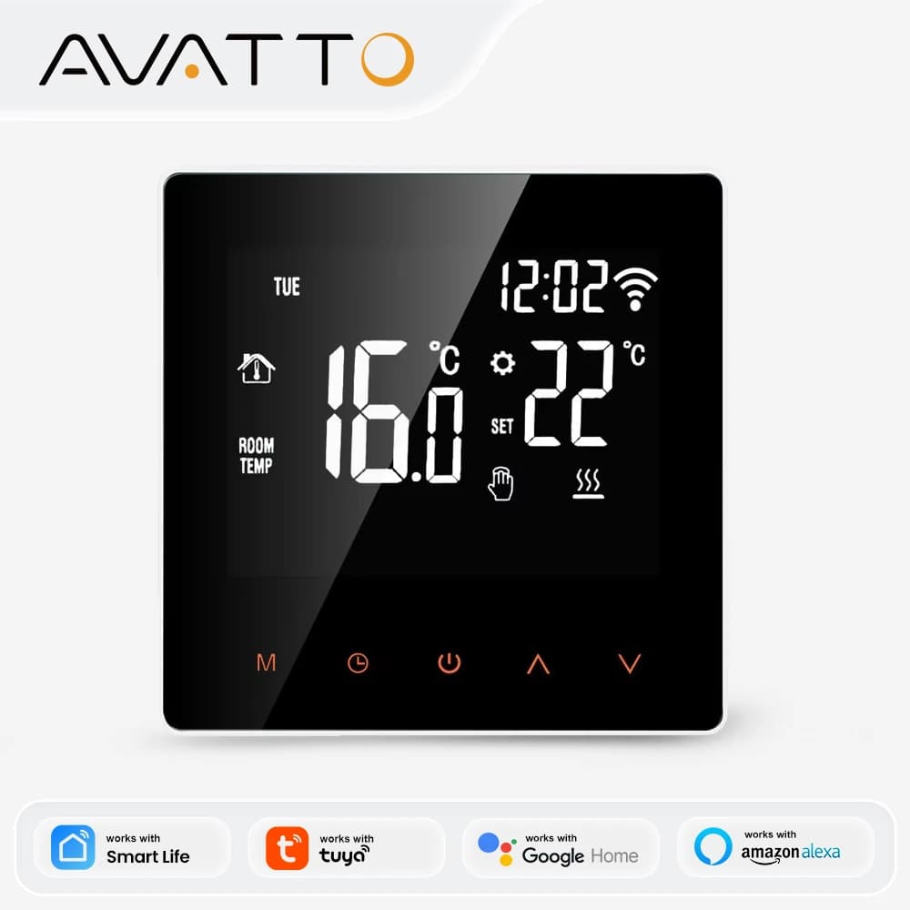 AVATTO Thermostat intelligent WiFi pour chauffage électrique, chaudière à eau et à gaz, contrôleur de température à distance, compatible avec Tuya, Alexa, Google Home