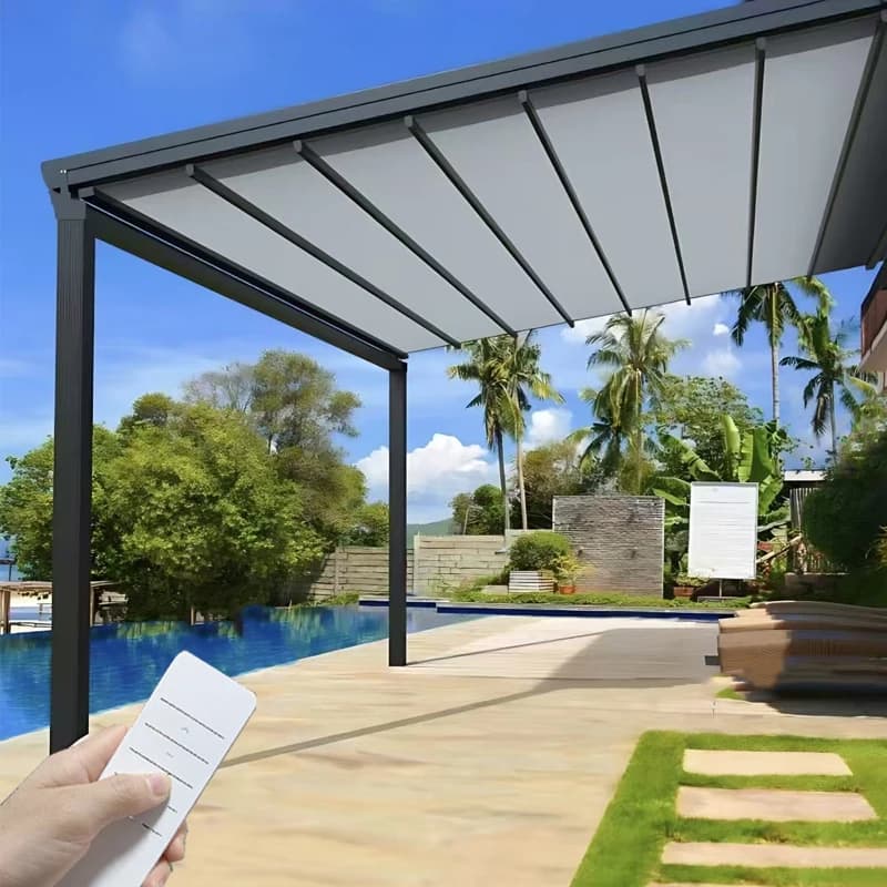 Offre Limitée - Auvent Rétractable Motorisé en Aluminium - Pergola Extérieure - Terrasse - Jardin - Protection Contre le Soleil - Capteur de Vent et de Pluie - Prêt à l'emploi