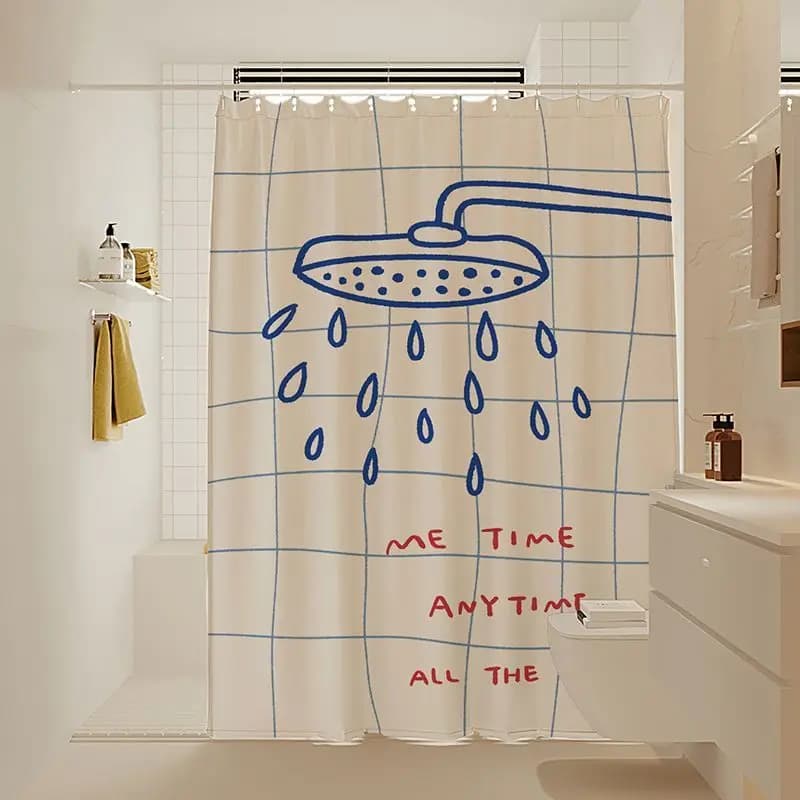 Rideau de douche mignon avec motif de gouttes de pluie dessinées à la main, idéal pour chanter sous la douche, motif dessin animé minimaliste, imperméable