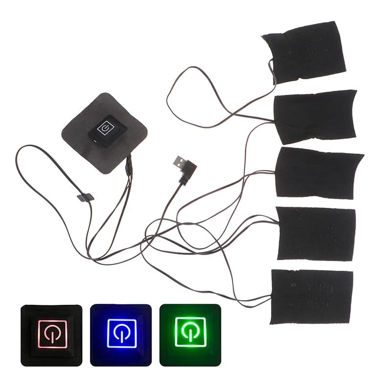 Coussin chauffant pour vêtements USB, température réglable à 3 vitesses, 5 en 1, feuille chauffante électrique, coussin chauffant pour veste en émail