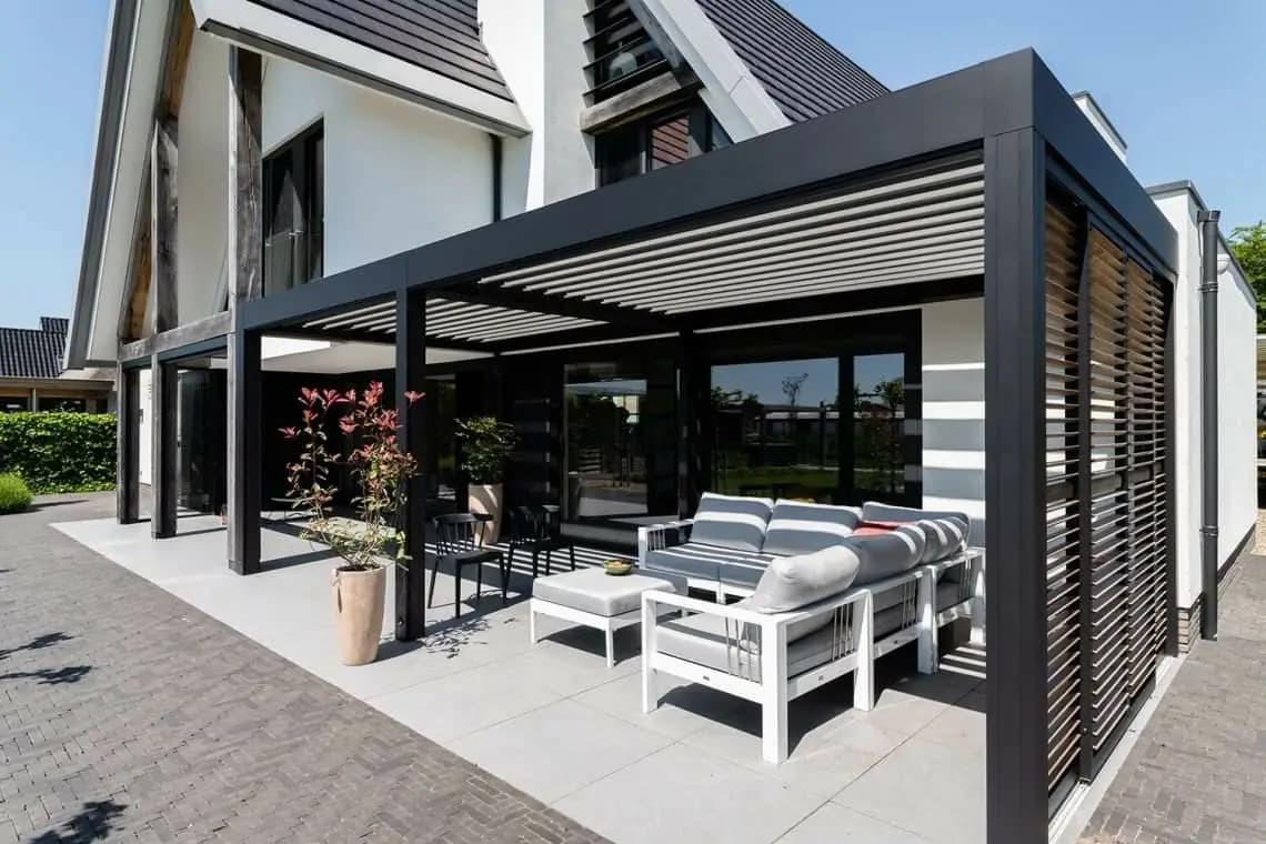 Jardin extérieur Villa toit cour électrique réglable persienne système de Protection solaire Gazebo bioclimatique persiennes en aluminium Pergola