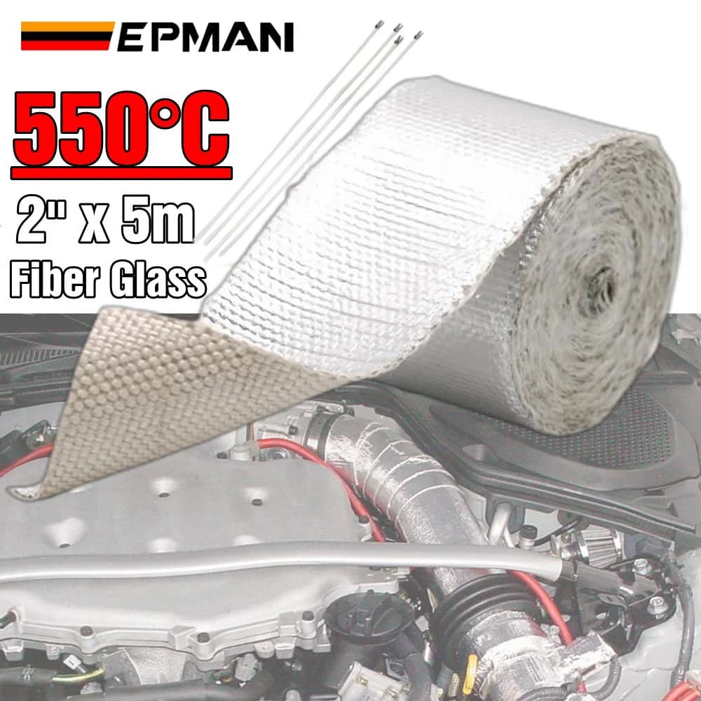 Ruban isolant thermique réfléchissant en fibre de verre EPMAN 5M x 2 pouces, protection contre la chaleur et le bruit, isolation thermique pour tuyau d'admission EP-WR11BDJ