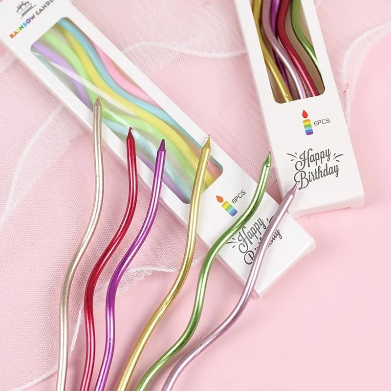 Bougies à gâteau d'anniversaire, bougies à gâteau incurvées sans fumée, bougies à bobine bouclées longues pour gâteau d'anniversaire, fournitures de fête de mariage