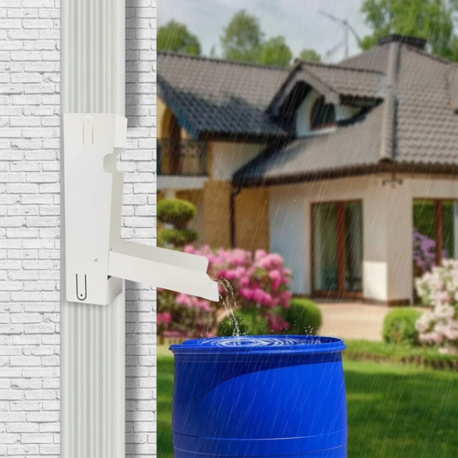 Collecteur d'eau de pluie mural avec gouttière de sortie et déviateur à visser pour gouttière, idéal pour les propriétaires