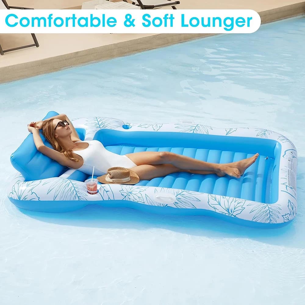 Chaise longue gonflable de piscine de bronzage, grande plage, bain de jour, radeau flottant, salle de bain de lumière du jour, baignoire flottante avec porte-boissons, matelas de natation flottant à l