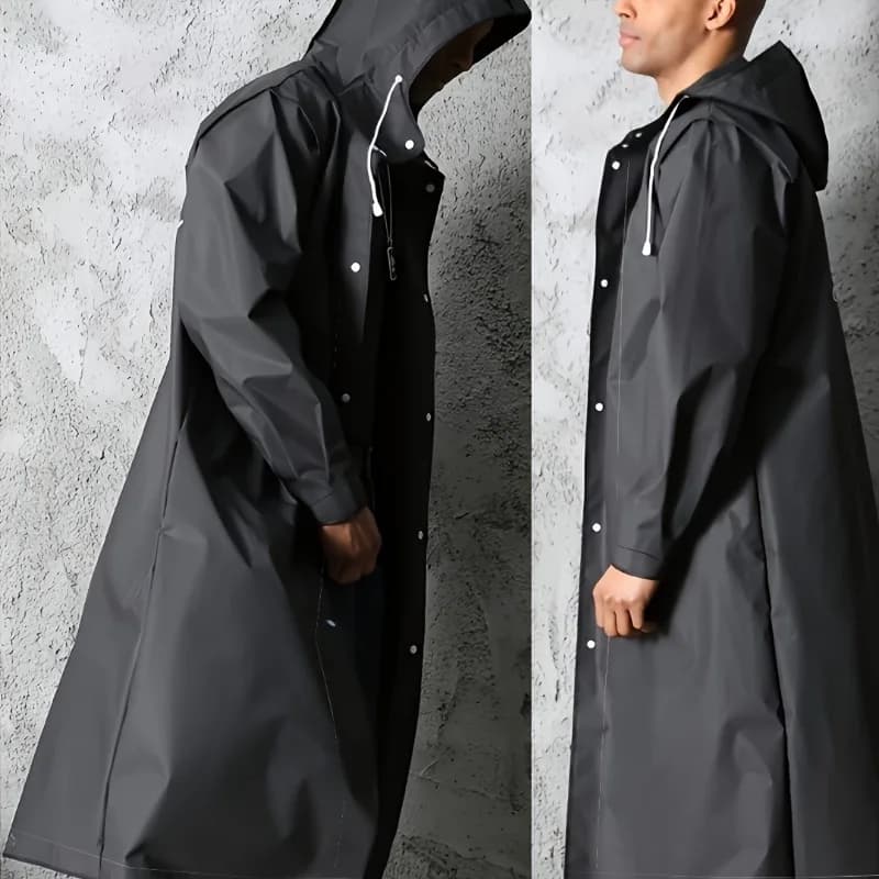 Manteau imperméable Long imperméable noir pour adultes, imperméable à capuche pour hommes et femmes, pour moto en plein air, cyclisme, randonnée, pêche