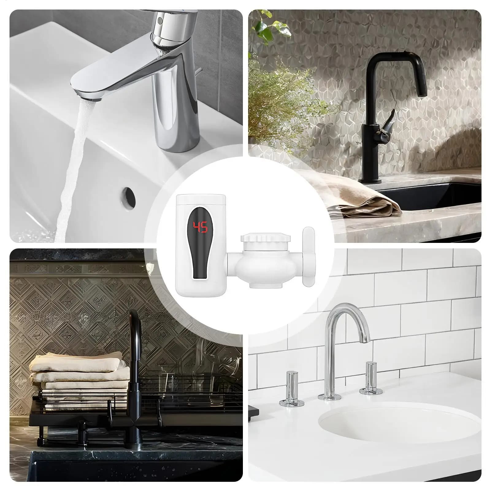 Robinet d'eau chaude instantanée sans réservoir avec affichage numérique LED rotatif pour lavage des mains, salle de bain, cuisine, salle de pause