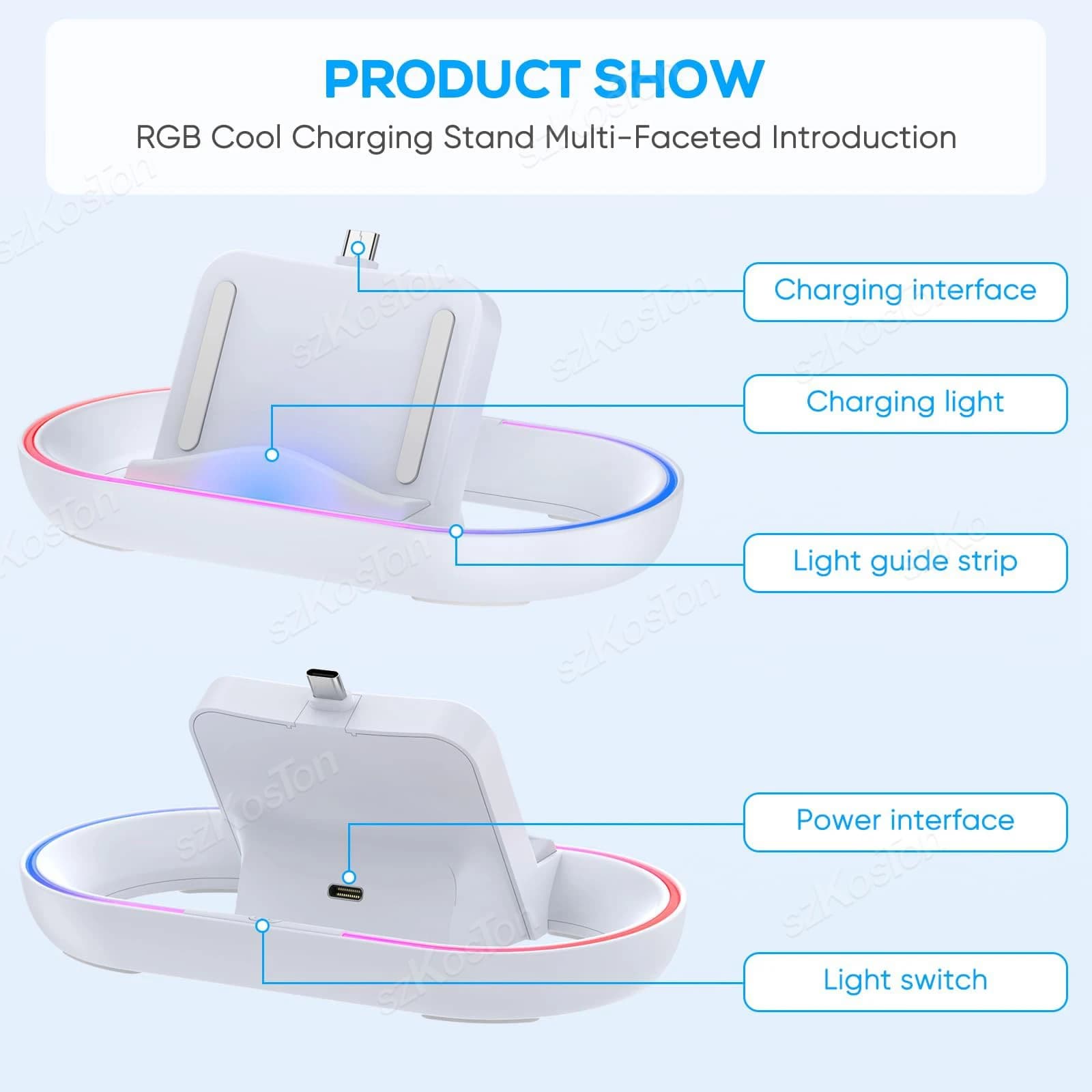Station de chargement pour support de chargeur de portail Playstation avec lumière RGB et câble de chargement USB C pour accessoires de portail PS5