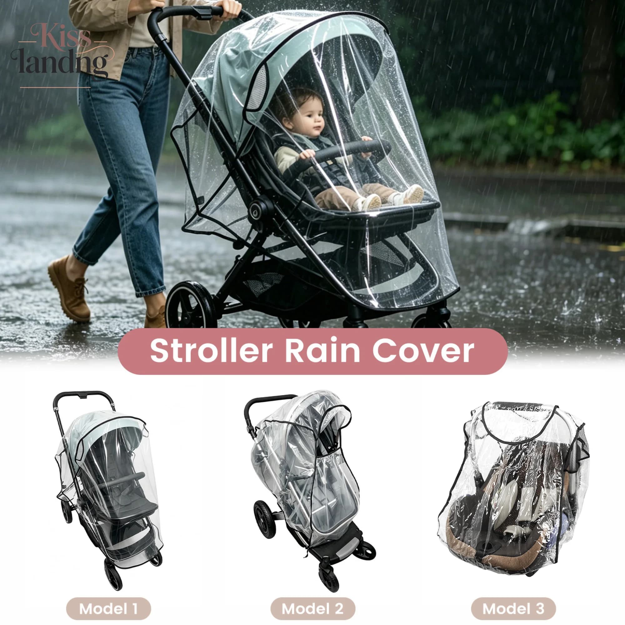 Housse de pluie universelle pour poussette |   Pare-soleil transparent imperméable et coupe-vent pour poussette avec fenêtre en maille ventilée