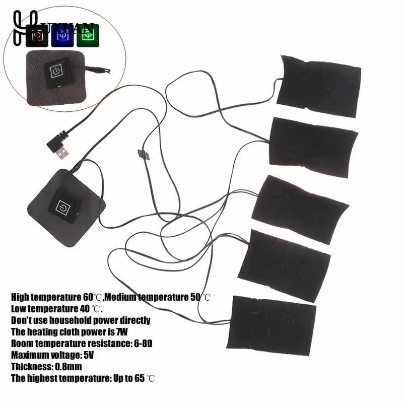 Coussin chauffant pour vêtements USB, température réglable à 3 vitesses, 5 en 1, feuille chauffante électrique, coussin chauffant pour veste en émail