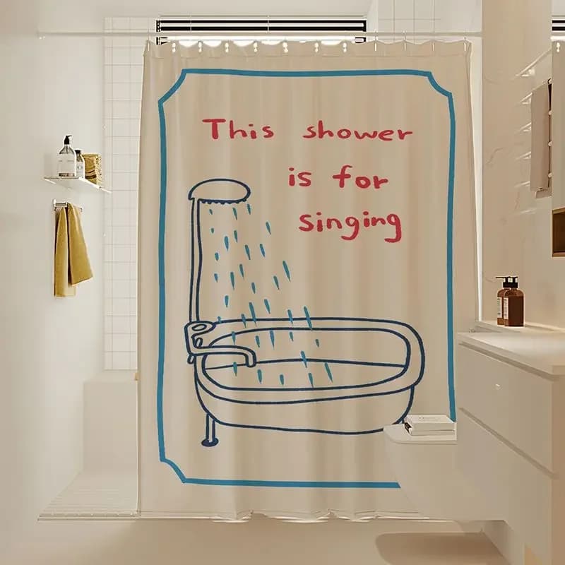 Rideau de douche mignon avec motif de gouttes de pluie dessinées à la main, idéal pour chanter sous la douche, motif dessin animé minimaliste, imperméable