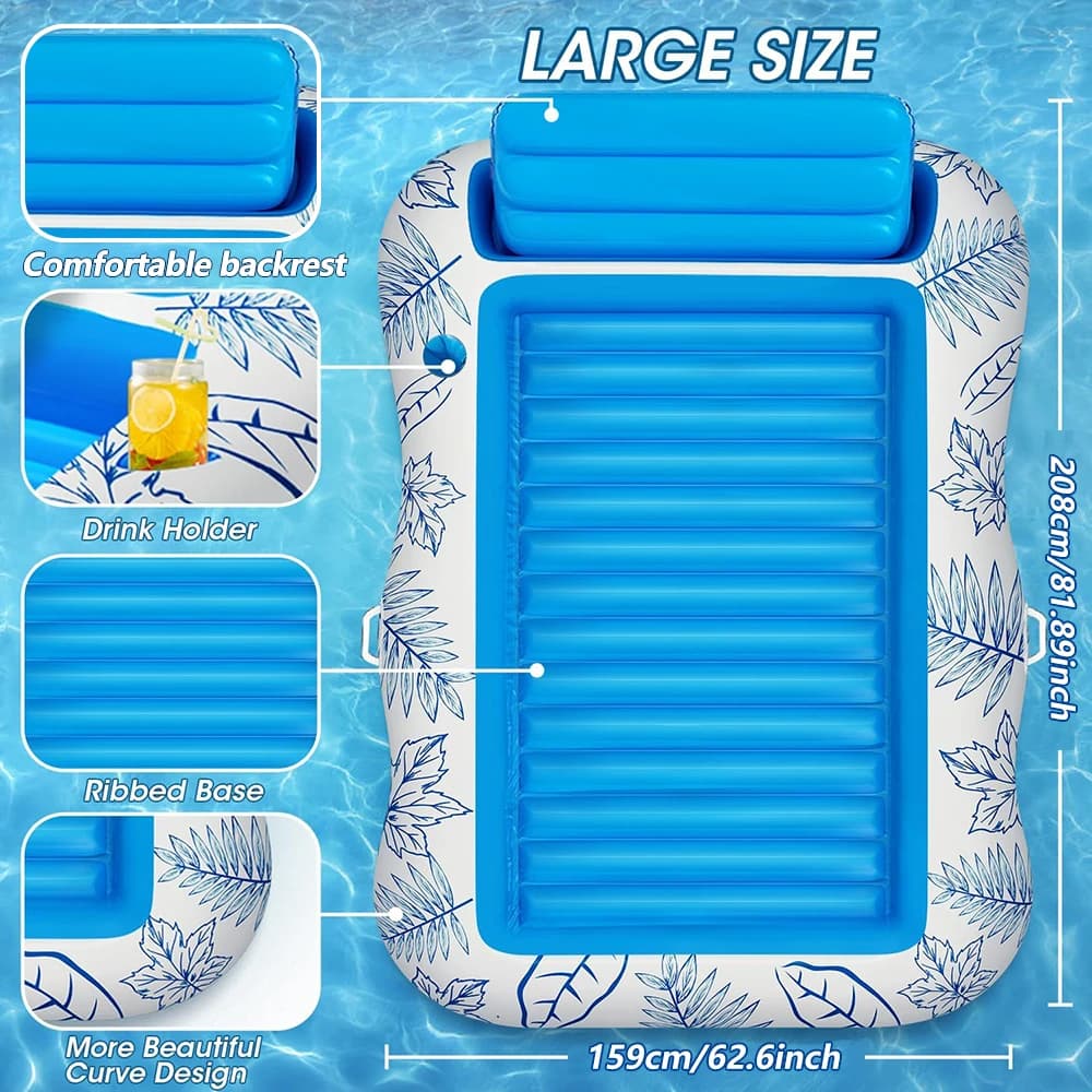 Chaise longue gonflable de piscine de bronzage, grande plage, bain de jour, radeau flottant, salle de bain de lumière du jour, baignoire flottante avec porte-boissons, matelas de natation flottant à l