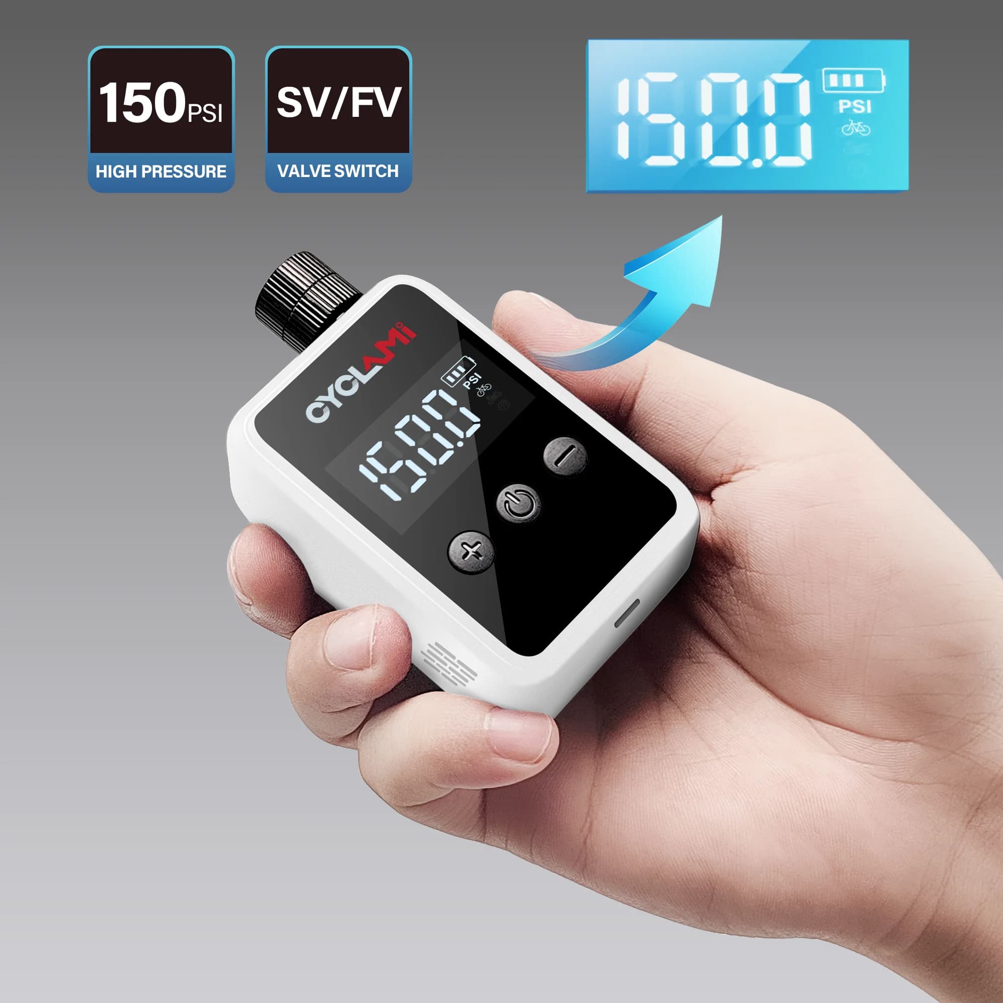 150psi, Pompe à Air électrique Portable pour vélo de poche, Valve Schrader Presta, MINI compresseur rapide et Rechargeable, gonfleur de pneus,  CYCLAMI HW125, Pompe électrique, Pompe à vélo, Pompe à a