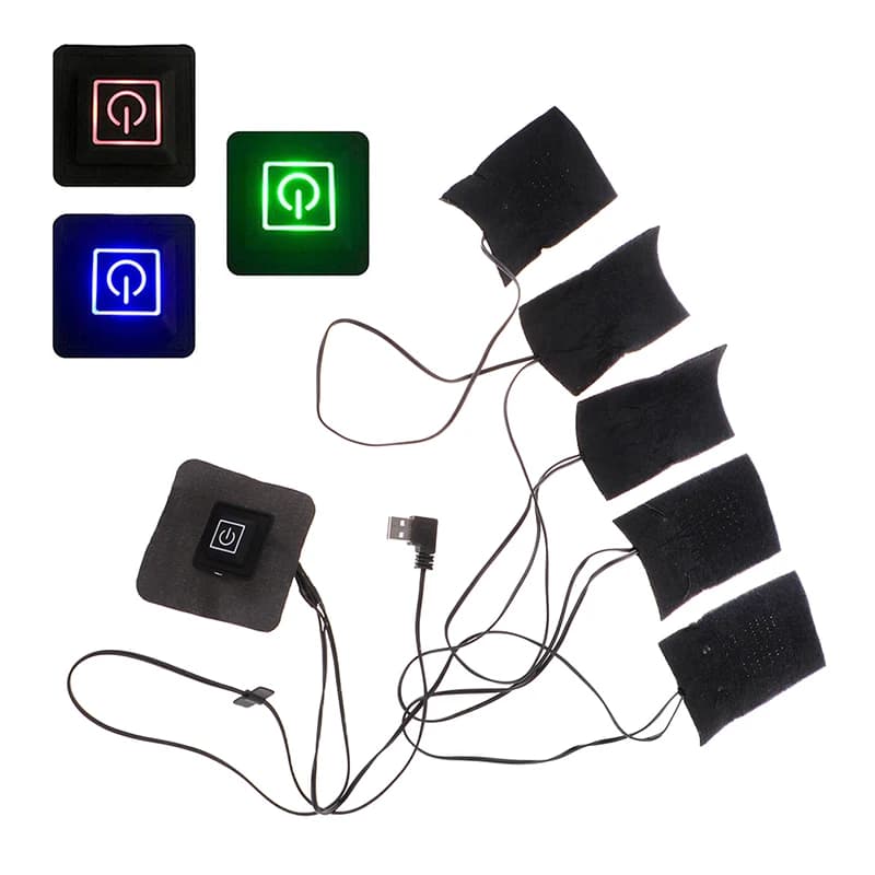 Coussin chauffant pour vêtements USB, température réglable à 3 vitesses, 5 en 1, feuille chauffante électrique, coussin chauffant pour veste en émail