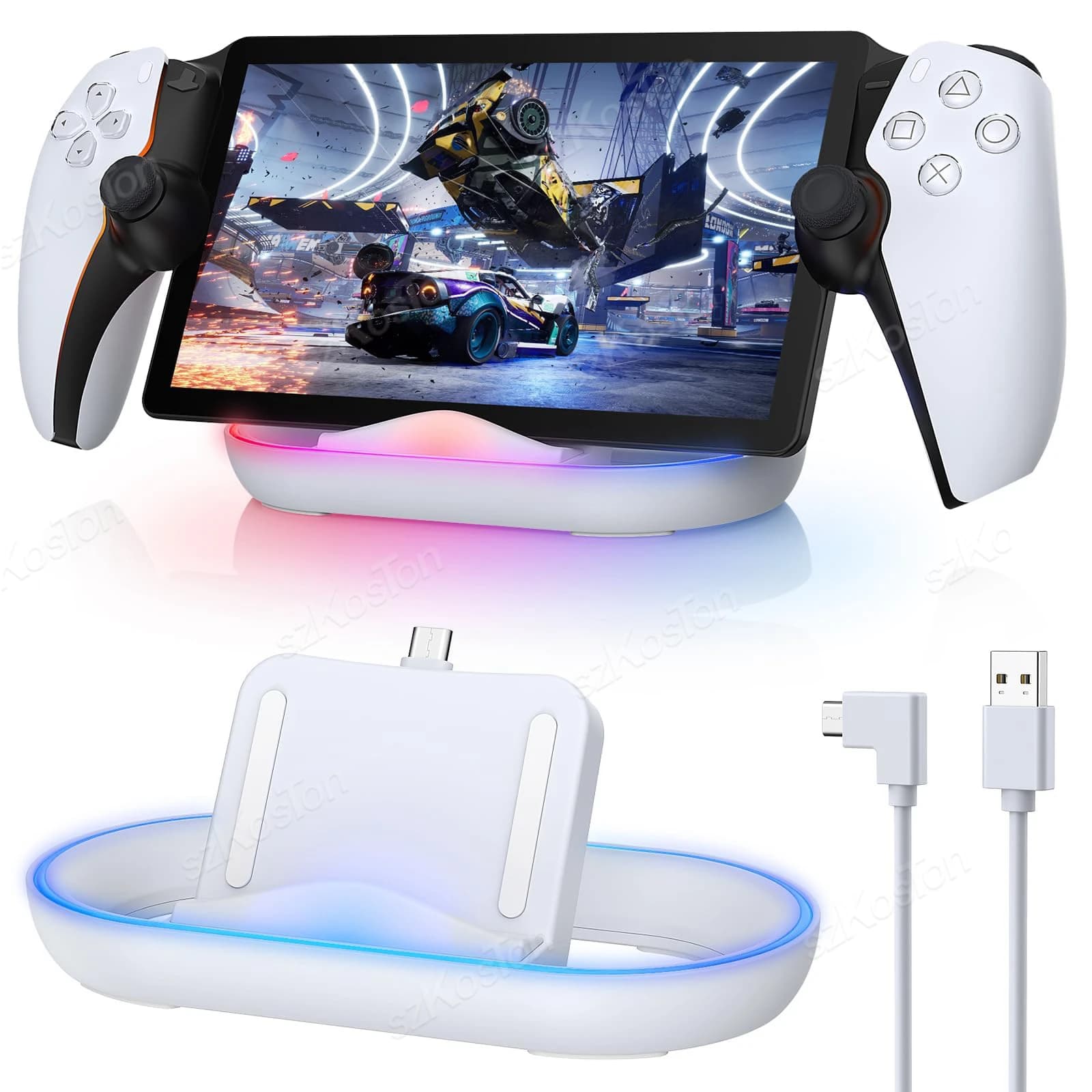 Station de chargement pour support de chargeur de portail Playstation avec lumière RGB et câble de chargement USB C pour accessoires de portail PS5
