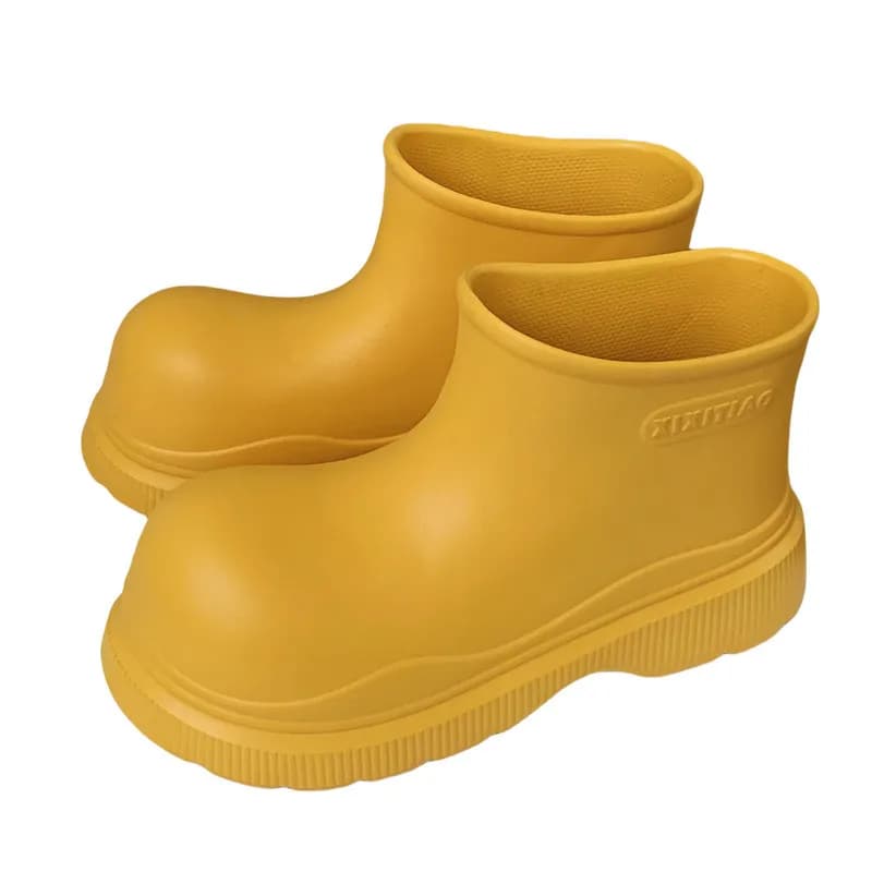 Bottes de pluie jaunes de haute qualité pour femme, style coréen, à bout large, imperméables, type galoches, bottes de pluie amples à la cheville